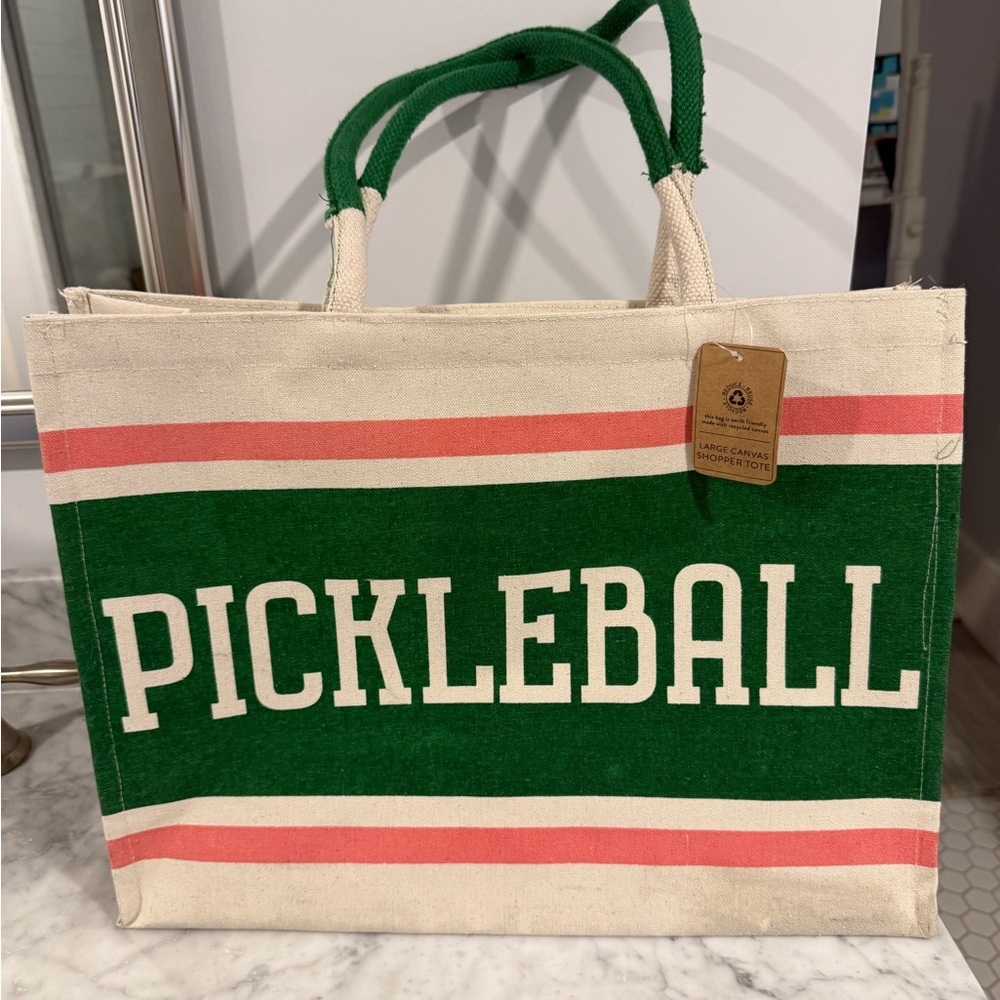 Eccolo Green and Pink Pickleball Canvas Tote